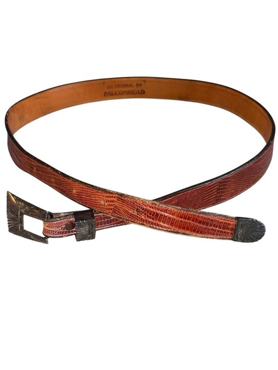 Vintage Falconhead Brown Leather Silver Belt Sz 34 Original Embossed Snakeskin main image 10